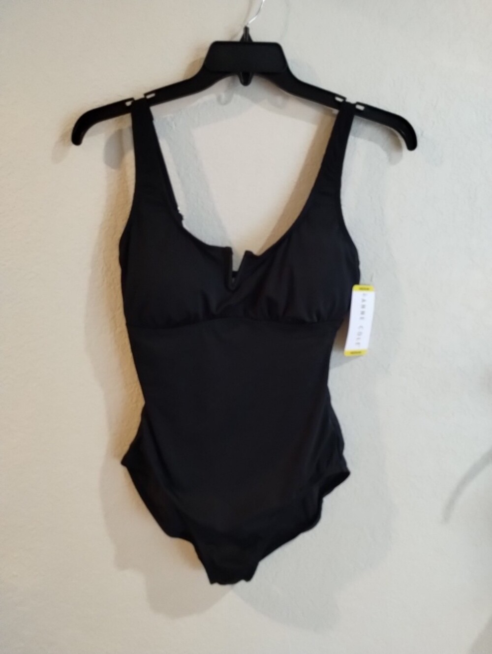 Anne Cole Womens Swim Suit Ribbed Black One Piece Padded Sz Medium NWT